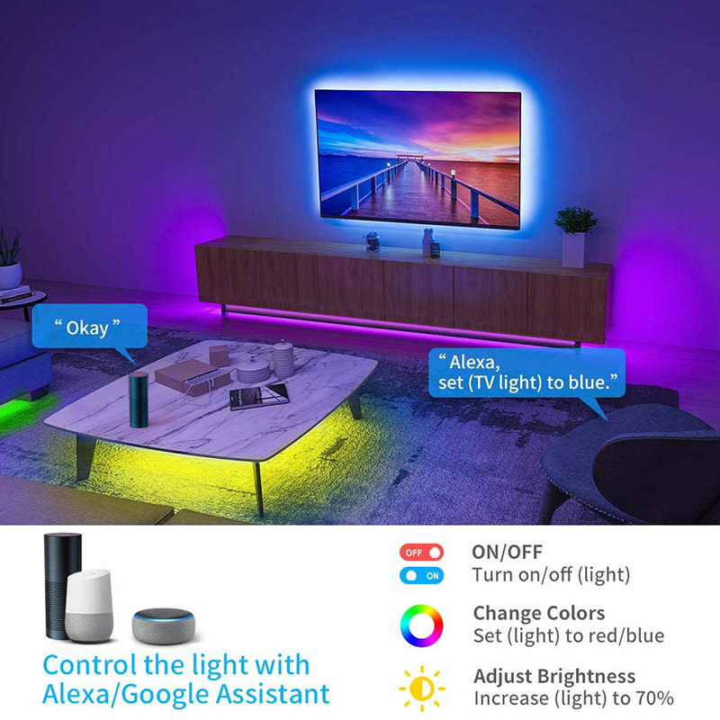 DC12V 16.4ft/5M RGB WiFi Controller Flexible LED Light Strip Kit, 60LEDs/M, Work With Alexa & Google Assitant, Color Changing Light Strip